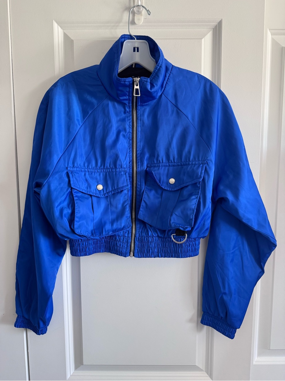Bershka Royal Blue Cropped windbreaker Bomber Jacket